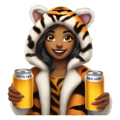 Girl dressed as the tiger king drinking a beer sticker