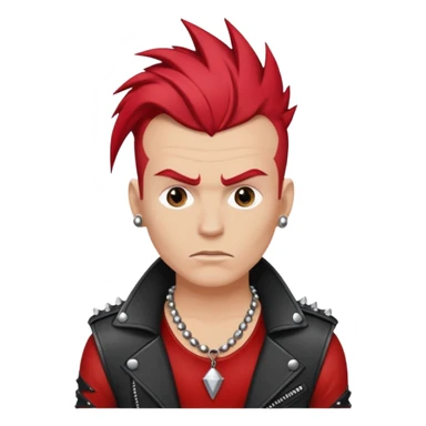 white guy rock singer with red mohawk hair, rebellious style, studded leather necklace sticker