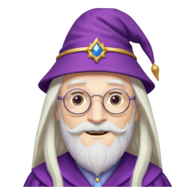 dumbledore, long white hair, wear purple magic hat, glasses sticker