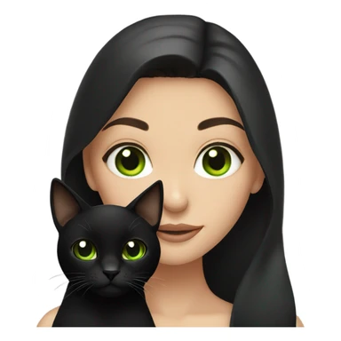 Brunette with green eyes holding a black cat sticker