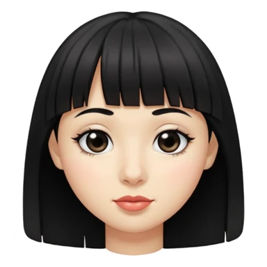 black hair with bangs, small lips, big black eyes, small large nose and dimples sticker
