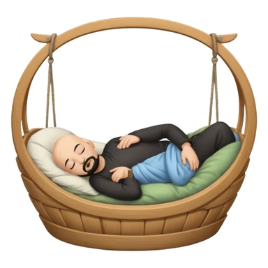 a bald man with a black goatee sleeping in a cradle sticker