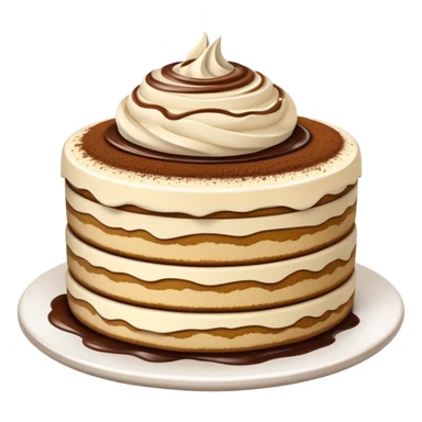 Tiramisu Cinematic Realistic Tiramisu Dessert Emoji, depicted as a delightfully messy, layered tiramisu with coffee-soaked sponge and mascarpone cream, rendered with rich textures and warm, indulgent lighting. sticker
