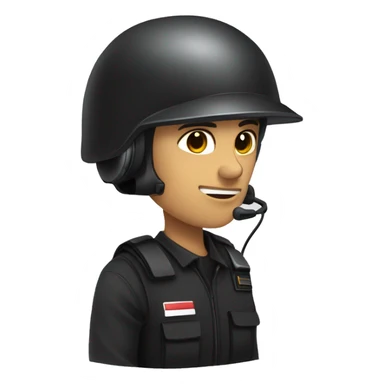operator dressed in black with a milatary helmet, without glasses, wearing a headset, ready to respond to alerts, preferably male white sticker