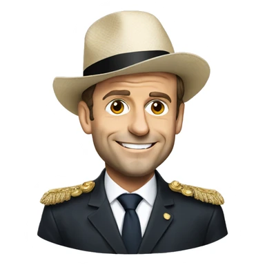 Emmanuel Macron with a hat sticker