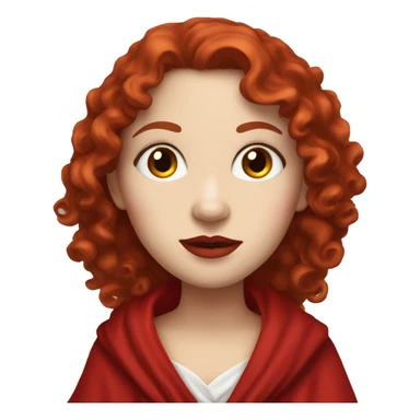 Create for me a girl with white skin, long red curly hair, red lipstick, wearing a red robe sticker