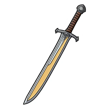 Battle-worn iron sword with leather handle sticker