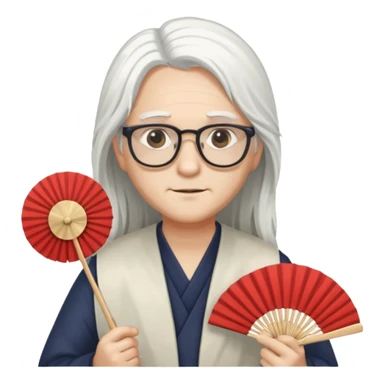 long white haired folding fan holder with glasses sticker