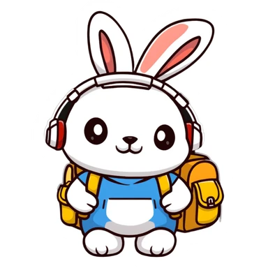 rabbit with headphones and backpack sticker