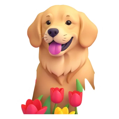 golden retriever surrounded by tulips sticker