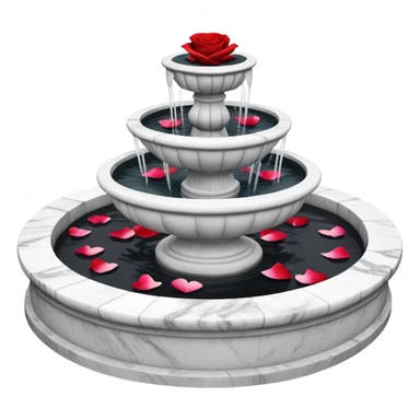 A black and white marble romantic fountain with rose petals scattered around sticker