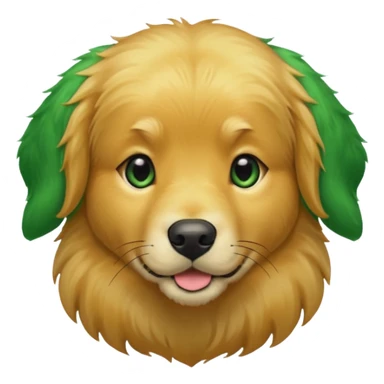 green dog extra furry golden retriever. The dog fur is green. Green is hex code #10462E sticker