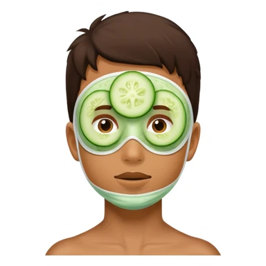 a facial mask made of cucumber on a boy's face sticker