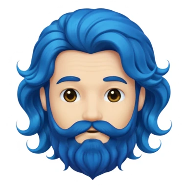 male with ultra-wavy, voluminous blue mermaid hair and a deep black beard, emoji style sticker