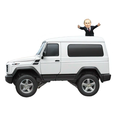 Photorealistic Vladimir Putin doing a backflip over a Tesla cyber truck sticker