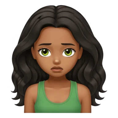 a pretty bratz brown girl with long wavy black color hair, brown eyes and green tank who is depressed and sad sticker