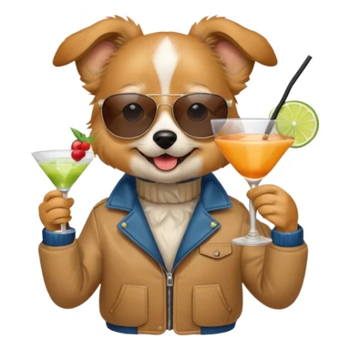 Dog with jacket, holding a cocktail, wearing sunglasses sticker