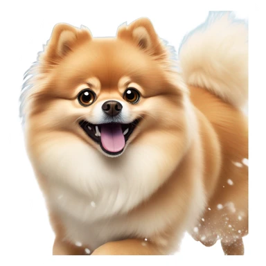 Pomeranian dog running in the snow sticker
