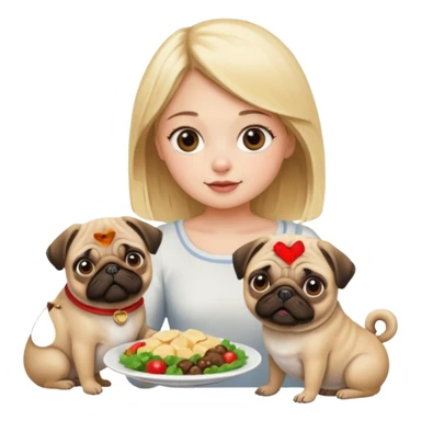 haz una chica rubia dandole comida a su perro pug sticker
