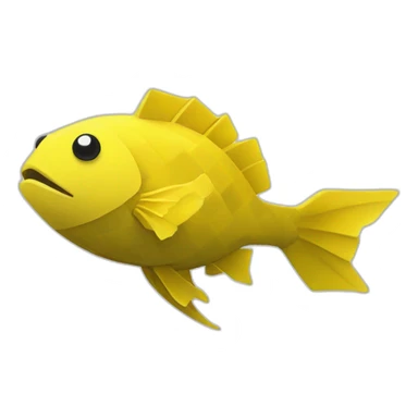 cube yellow fugu fish with two fins and tail in minecraft style full size sticker