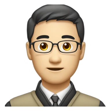 大眼睛-双眼皮-圆鼻子-黑色眼镜框-嘴巴-浓眉毛-刘海-马尾-黑头发 sticker