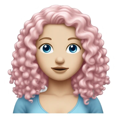 Pale white girl with blue eyes and pink curly hair sticker