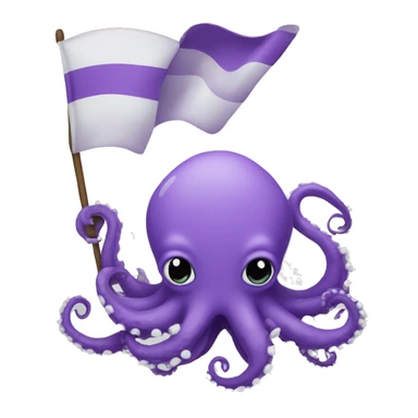 cute purple kraken with adorable face  holding a big white flag sticker
