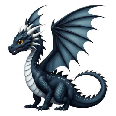 A dragon that is  black 🖤 with white spots. HUGE wings and a tail sticker