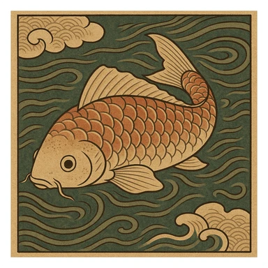 ukiyo-e style illustration of a koi fish swimming sticker