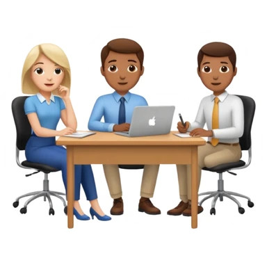 3 personas paradas. conversando sentadas cada una en su escritorio sticker