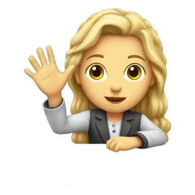 A white girl with a raised hand at a desk at school  sticker