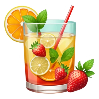 summer cocktail with lemon, strawberry, orange sticker