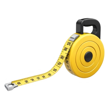 A 3D emoji-style yellow measuring tape, rolled in a spiral with black markings, realistic light and shadow, minimalistic background, vector-like clean design. sticker