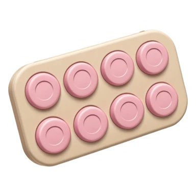 back view of a beige blister pack with several pastel pink round pills sticker