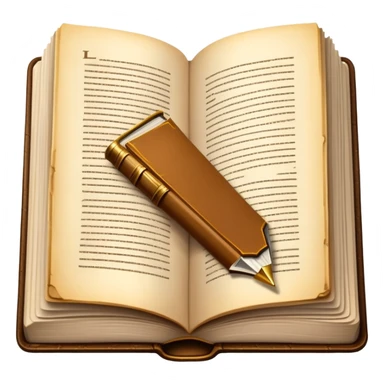 An open hardcover book with aged pages and a golden bookmark sticker