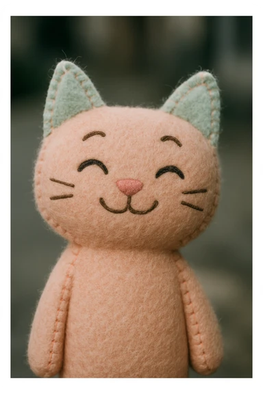 a smiling cat plush portrait, soft and cuddly, pastel colors sticker