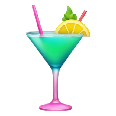 Bluish green cocktail with pink and yellow sticker