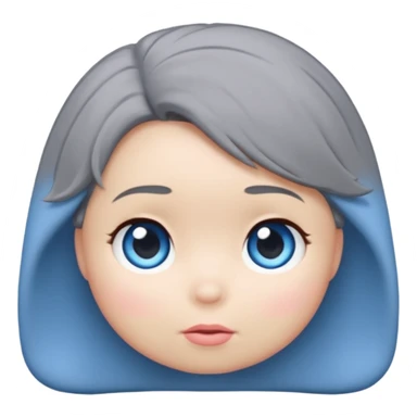 female tsum tsum plush, blue eyes, grey 1940s bob hair, no body, no mouth, emoji style sticker