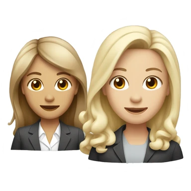 A group of four business professionals. One female has straight dark brown hair, one female has curly shoulder length hair with highlights, one female has long light blonde hair and the male has light blonde hair.  sticker