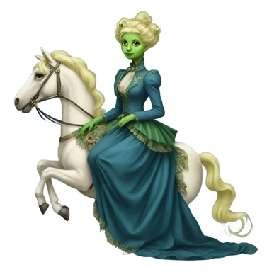 "galora green blonde alien woman" in blue Victorian dress elegant, full body, on pegaso sticker