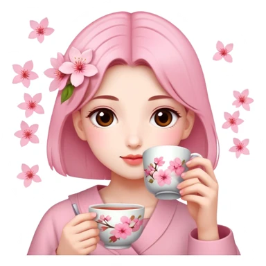 Girl drinking Sakura tea  sticker
