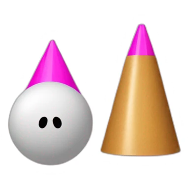 two circular balls with a cylinder over it, with a pink cone on top sticker