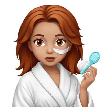 A Barbie face with shoulder-length reddish-brown hair, makeup, a smeared face mask, and a bathrobe. sticker