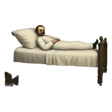 A sick man on a bed in 1870 sticker