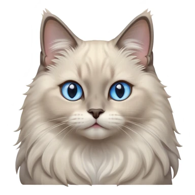 Cinematic Adorable Fluffy Light Grey Mantle Ragdoll Cat Portrait Emoji, Head tilted cutely with big, sparkling blue eyes, soft light grey fur with darker points on the ears, face, and paws, Simplified yet irresistibly adorable features, highly detailed, glowing with a soft, warm glow, high shine, yawning in a peaceful and playful manner, stylized with a touch of whimsy, bright and endearing, soft glowing outline, capturing the essence of a relaxed and loving kitten, so cute it feels like it could leap out of the screen and stretch into a cozy nap! sticker