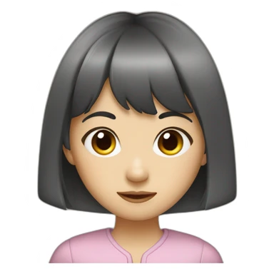 Asian girl with bangs in the company of a mouse sticker