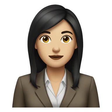 Female defense attorney with long black hair with brown suit sticker