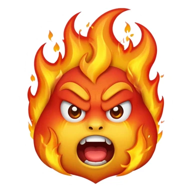 very angry fire emoji, intense flames, furious expression sticker