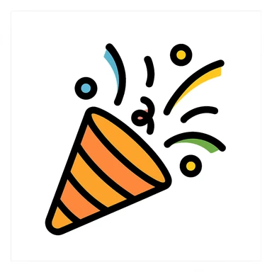 party popper with confetti icon in lineal color with black outlines sticker