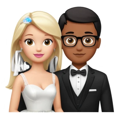 pretty light blonde girl barbie wedding to boy nerd with short black hair and dark tan skin sticker